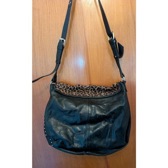 Olivia Harris By Joy Gryson OH Black Leather Hobo Bag Purse Animal Print Accent - Picture 4 of 16